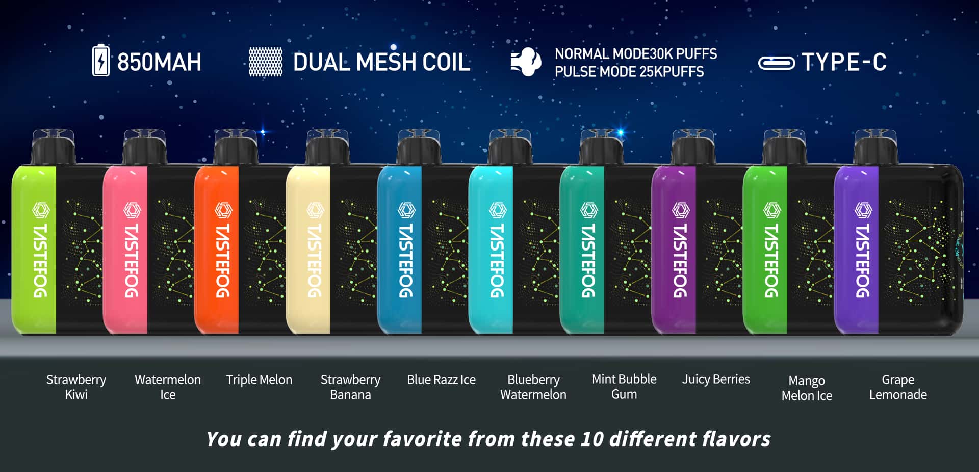 Key Features of Tastefog Starry 30000 Puffs