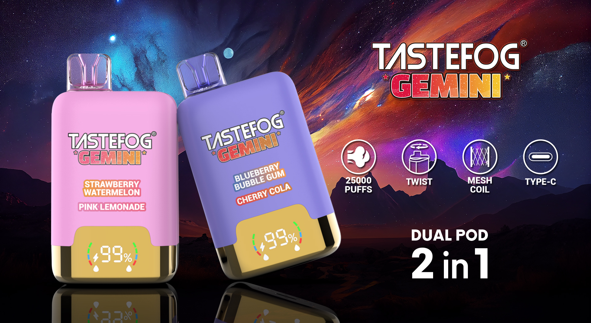 Tastefog Gemini Dual Flavor Pod 25000 High Puffs Rechargeable Wholesale Disposable Vapes 19