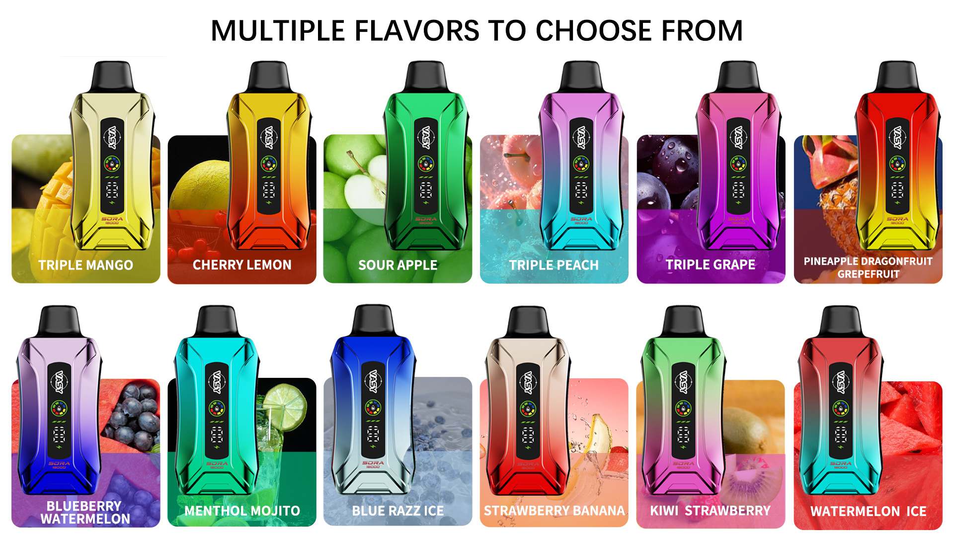 New Rechargeable VASY SORA 18000 Puffs Dual Mesh Coil Nicotine Vape Disposable 10