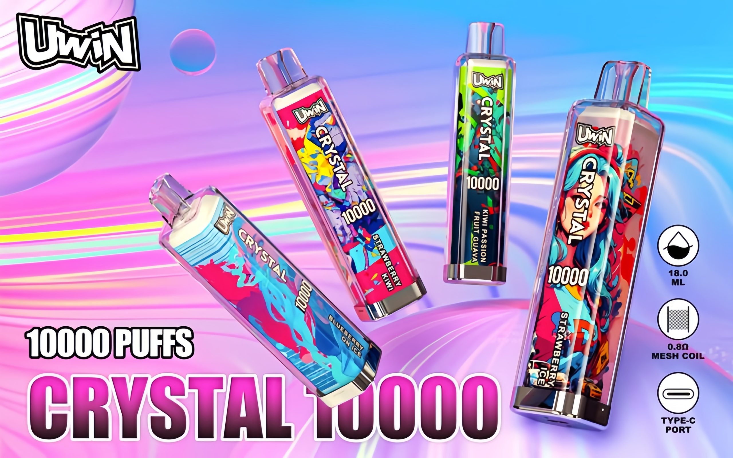Wholesale Uwin Crystal 10000 Puffs Non Nic Salt Disposable Vape Bar 12